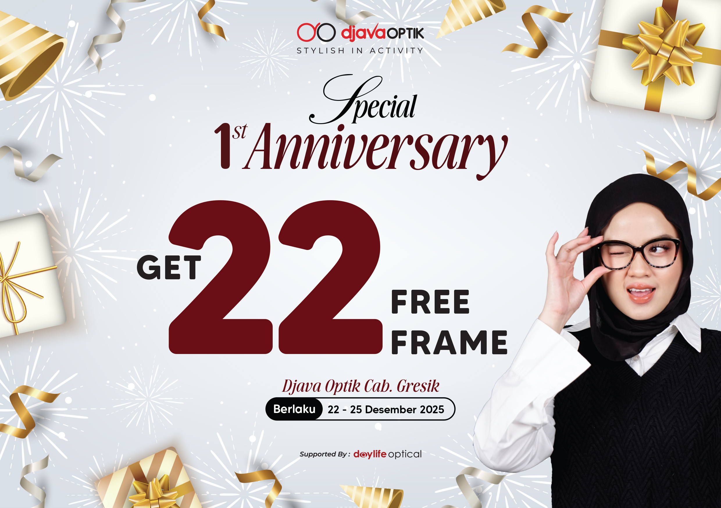 Anniversary 1 Tahun, Djava Optik Gresik Bagikan Kacamata Gratis!
