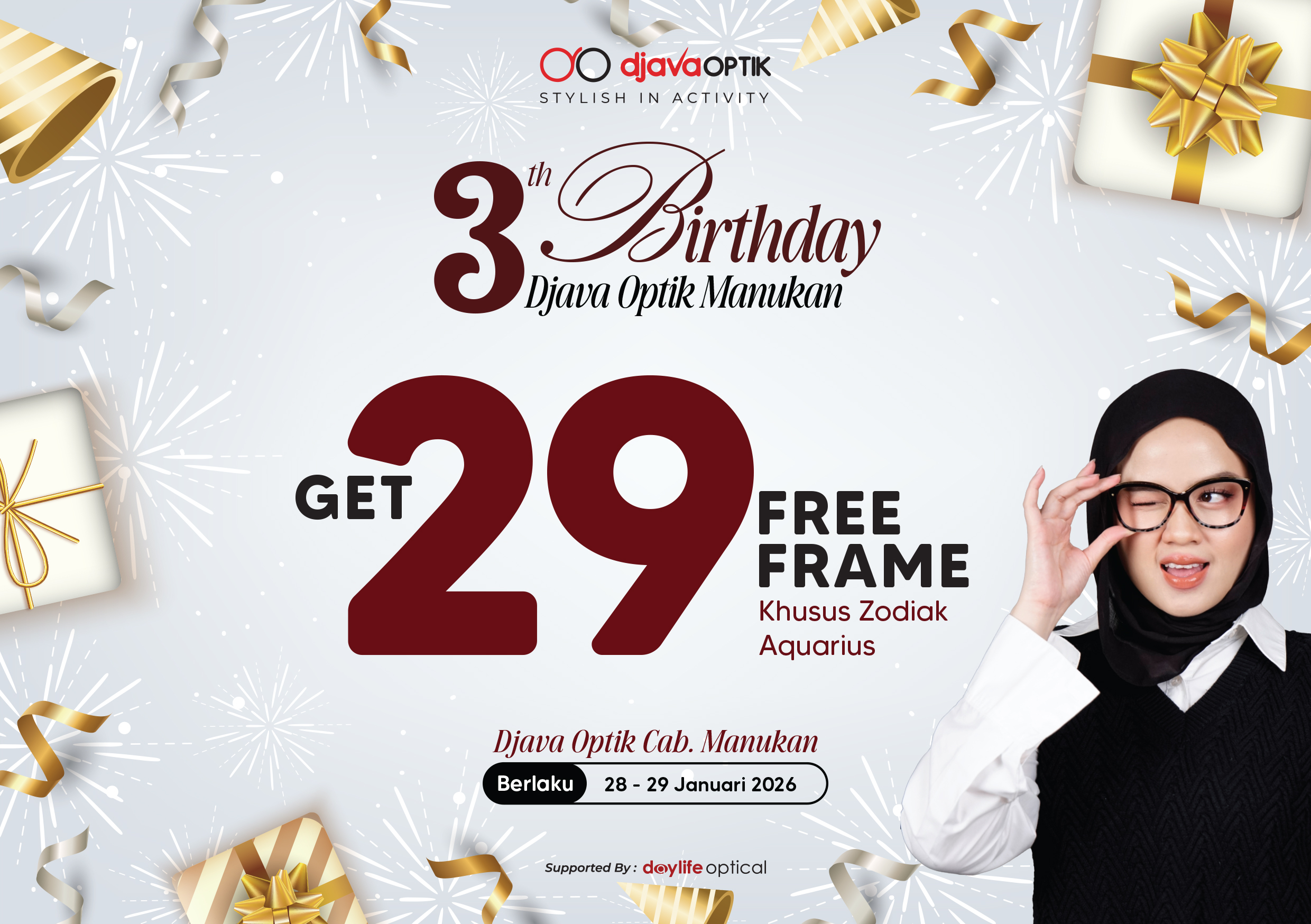 Promo Ulang Tahun Djava Optik Manukan, Dapatkan 29 Kacamata Gratis!